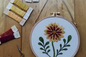 Bordado botánico de una flor Gazania